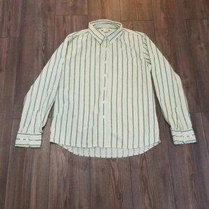 BKE Men's Green & White Button Front Shirt Medium